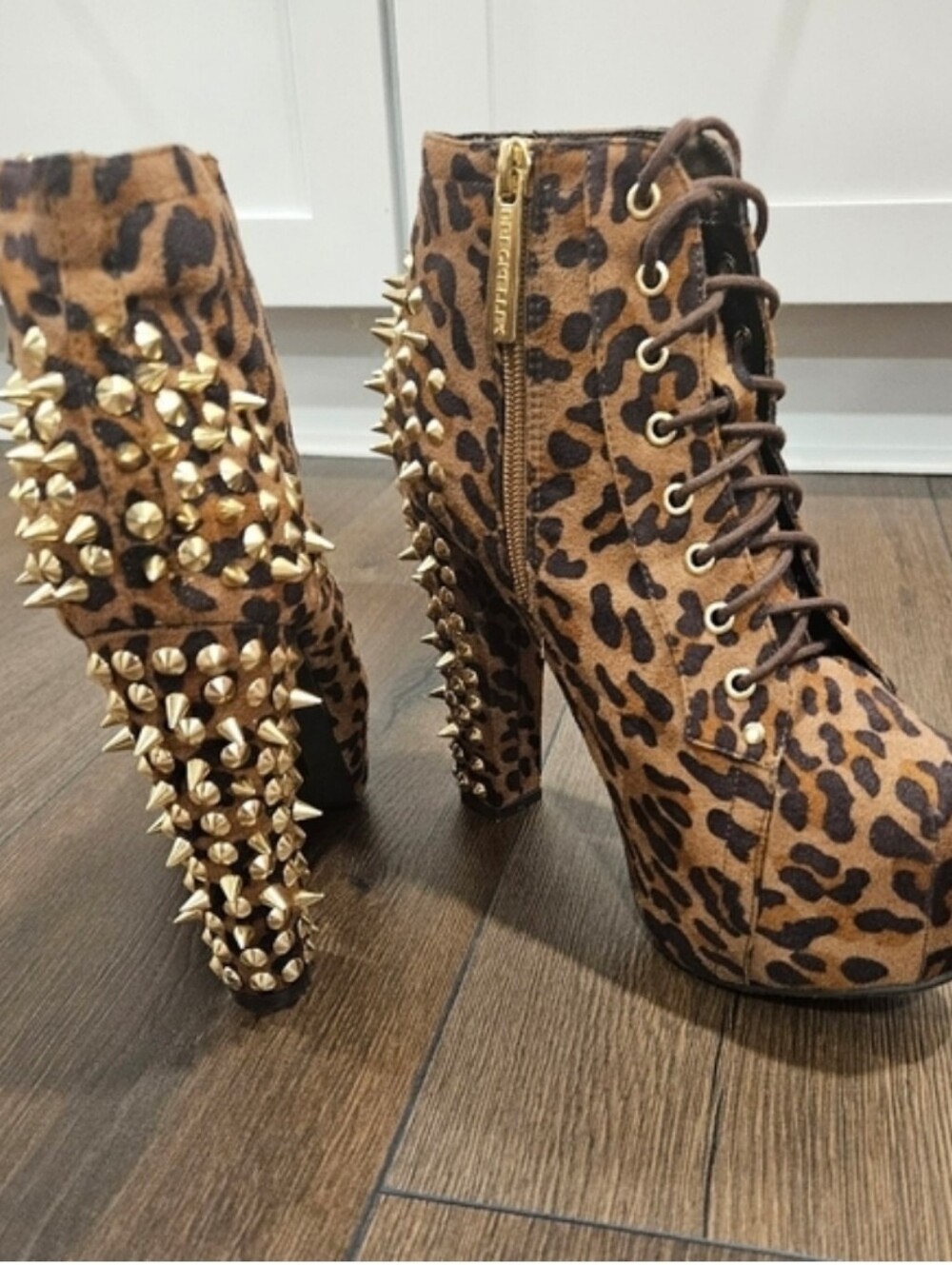 NEW Breckelles Leopard Spiked Platform Booties - Size 9